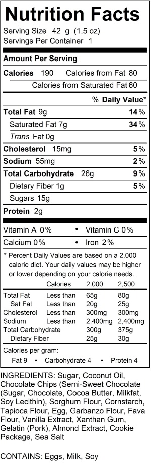 Simply Savory Gluten Free Chocolate Chip Nutrional Value